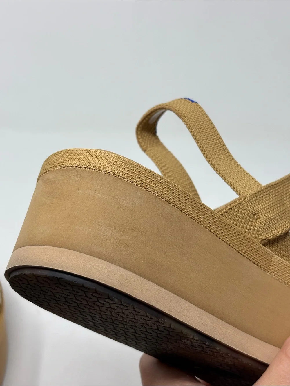 Rothy's Tan Woven Strap Platform Wedges
